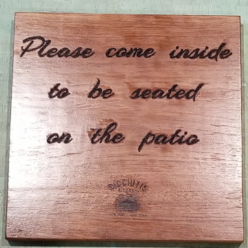 Custom patio sign for a local restaurant